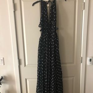 Black and white polka dot backless maxi dress
